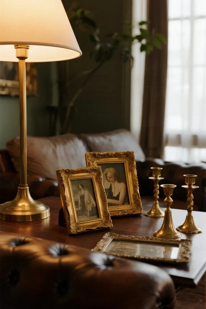 Brass accents on side table