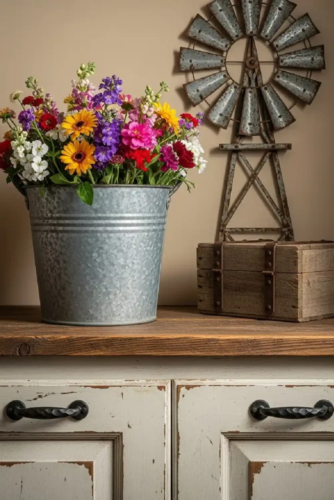 Rustic metal accents with vintage charm