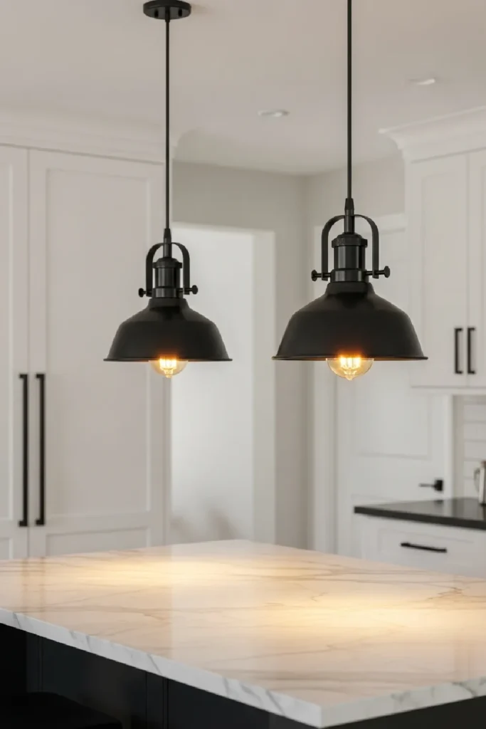 Black metal pendant lights with Edison bulbs
