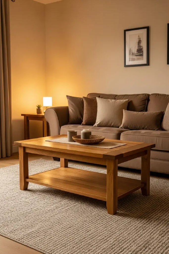 Warm living room with natural tones