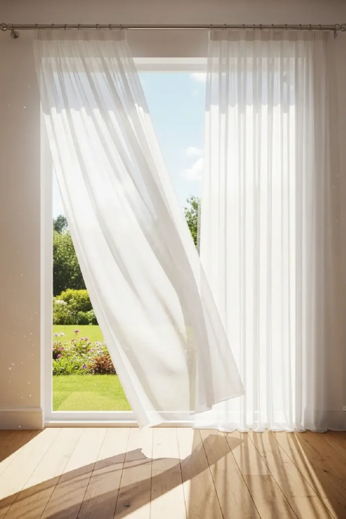 Sheer curtains gently filtering sunlight
