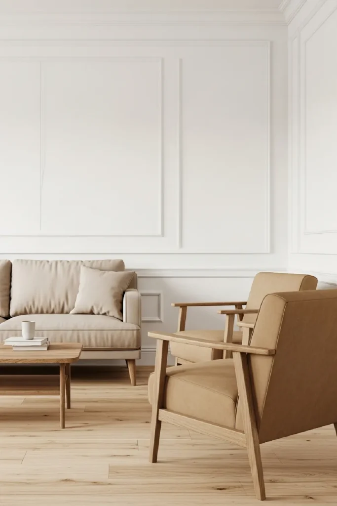 Beige couch with tan armchairs ensemble