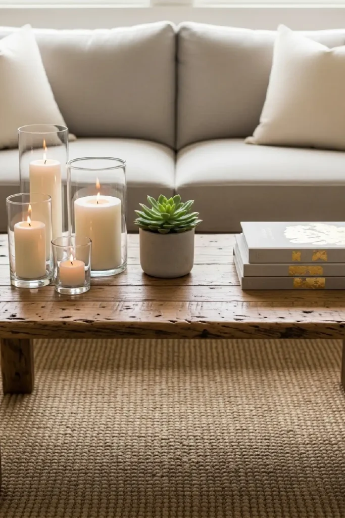 Reclaimed wood coffee table decor