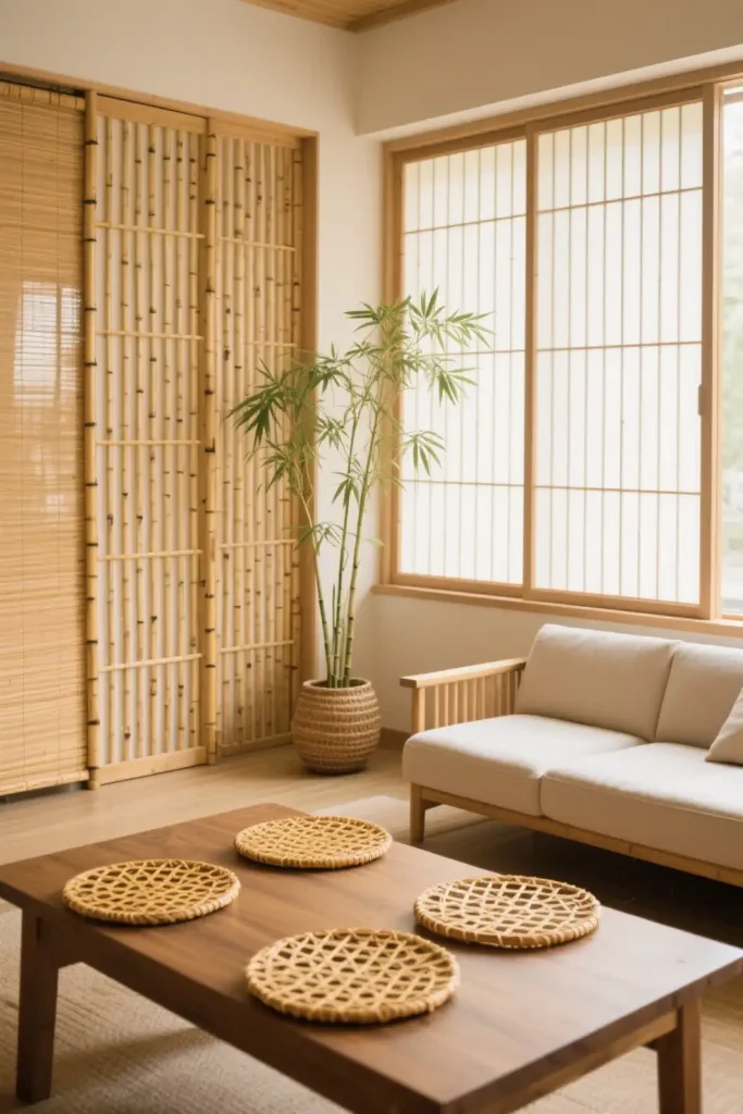 Bamboo Accents for Japandi Living Room