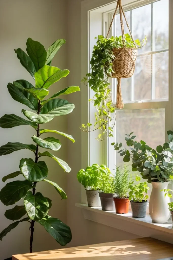 Lush green plants brighten cozy indoor spaces