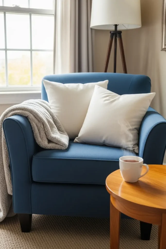 Cozy chair by window invites peaceful, warm retreat