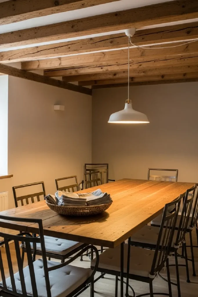Rustic exposed beams with iron chairs