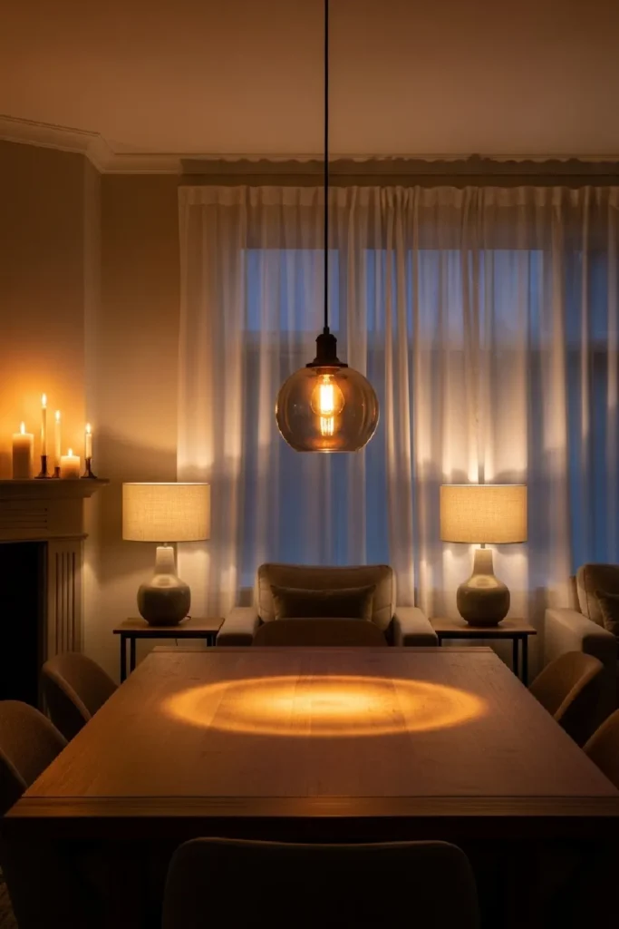 Soft, warm lighting creates cozy ambiance