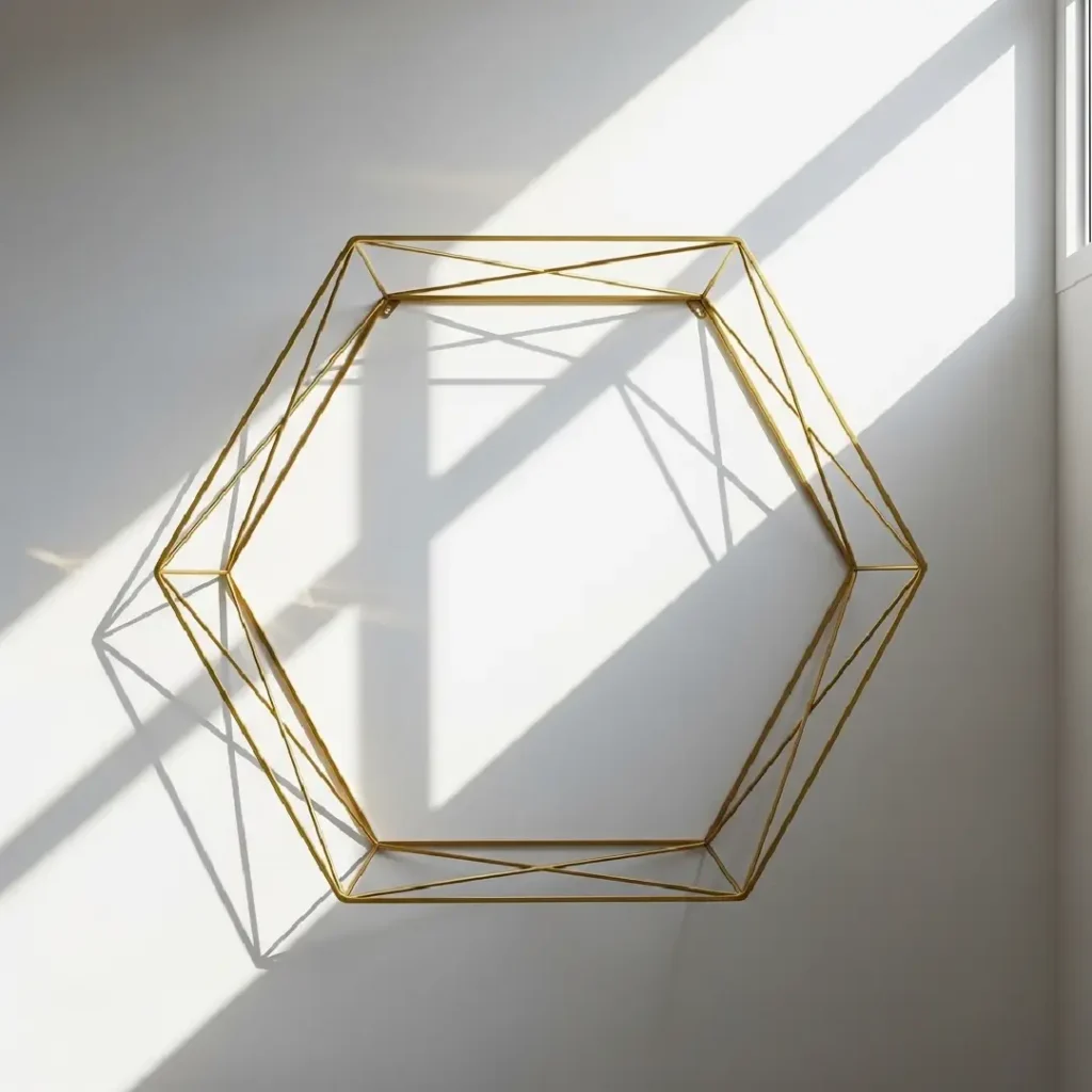 Large gold metal hexagon wall sculpture