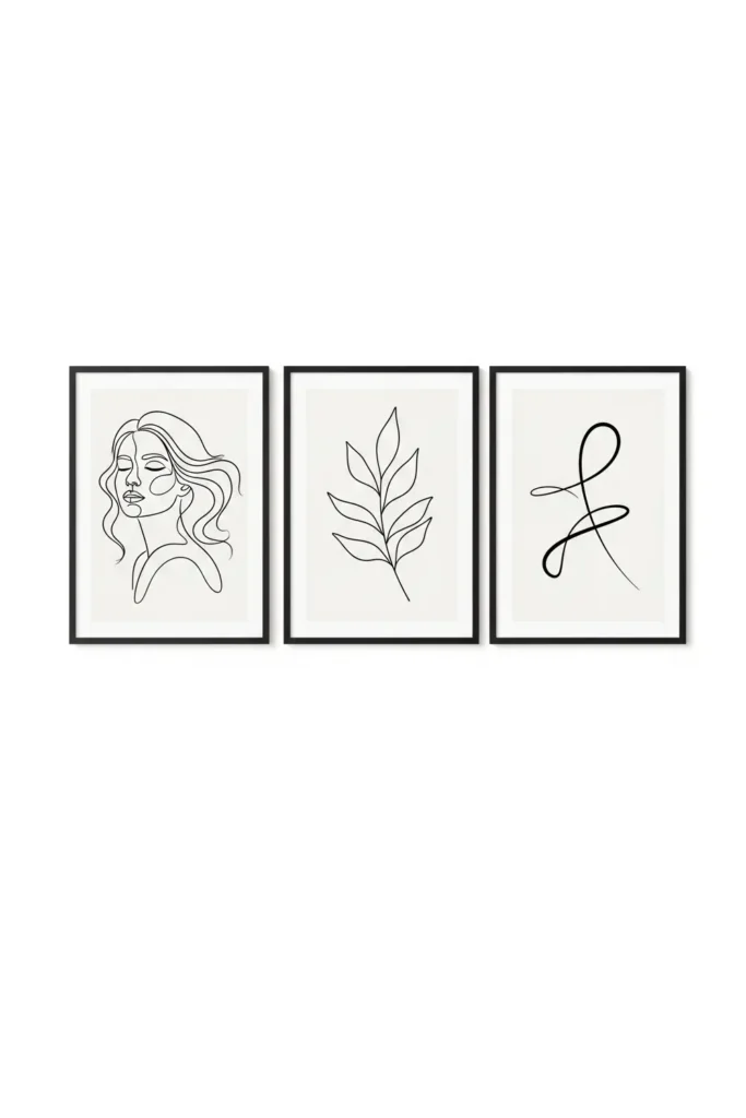 Minimal black line drawings in black frames