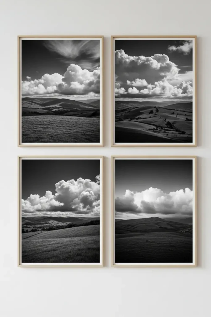 Black and white landscape photos in grid