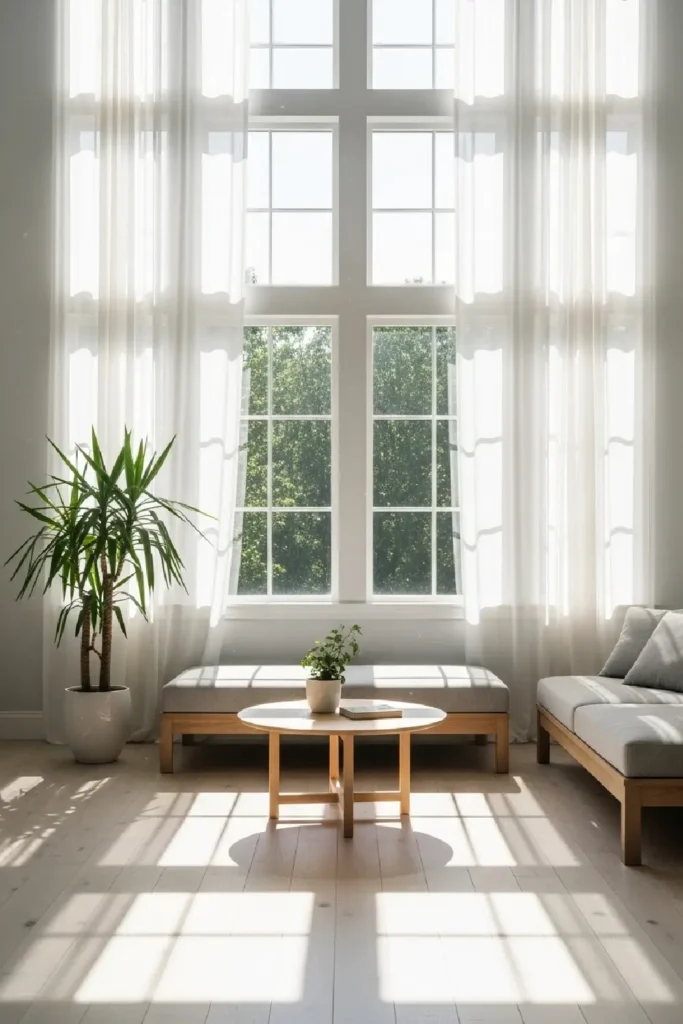 Bright room with large sunlit windows