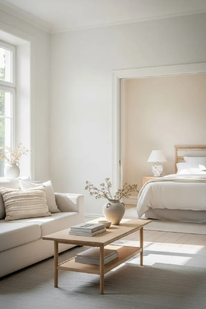 Soft white walls brighten cozy spaces