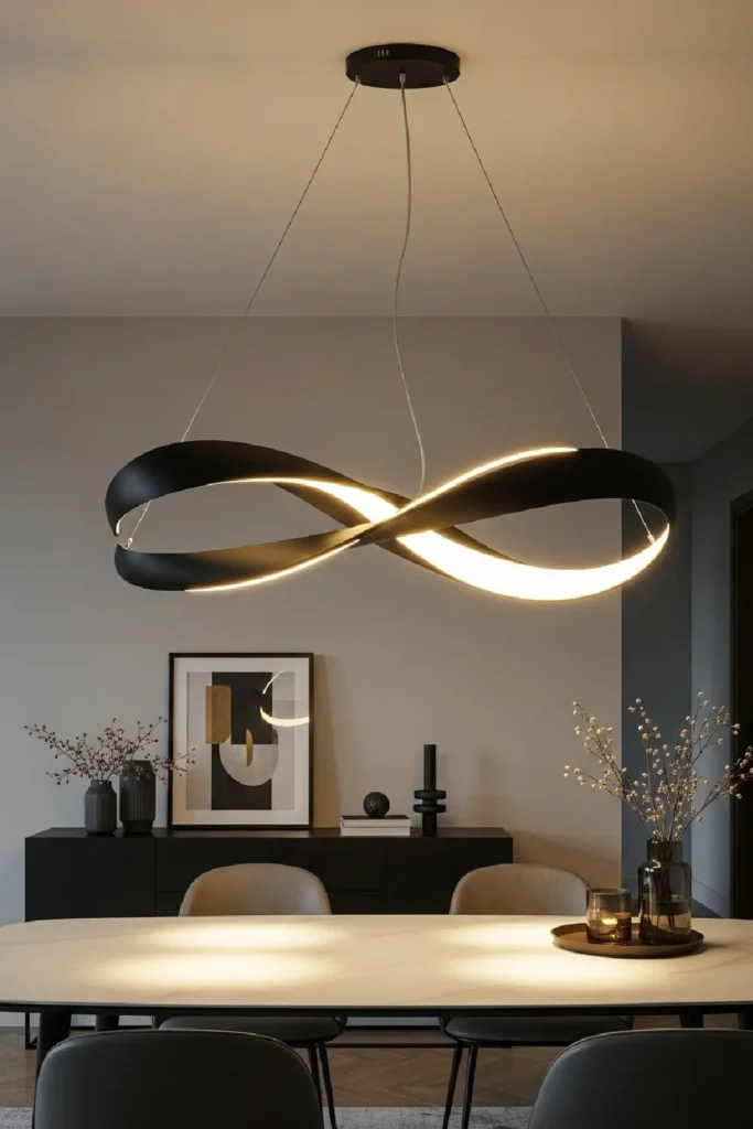 Matte black sculptural pendant light