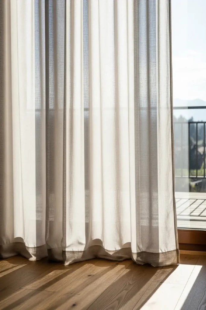 Sheer linen curtains with soft sunlight