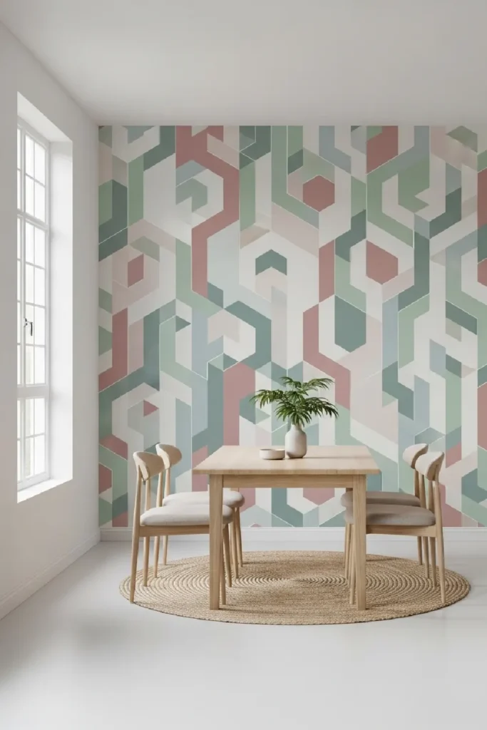 Subtle patterned accent wall with neutrals