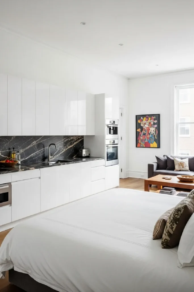 Crisp white decor enhances clean style