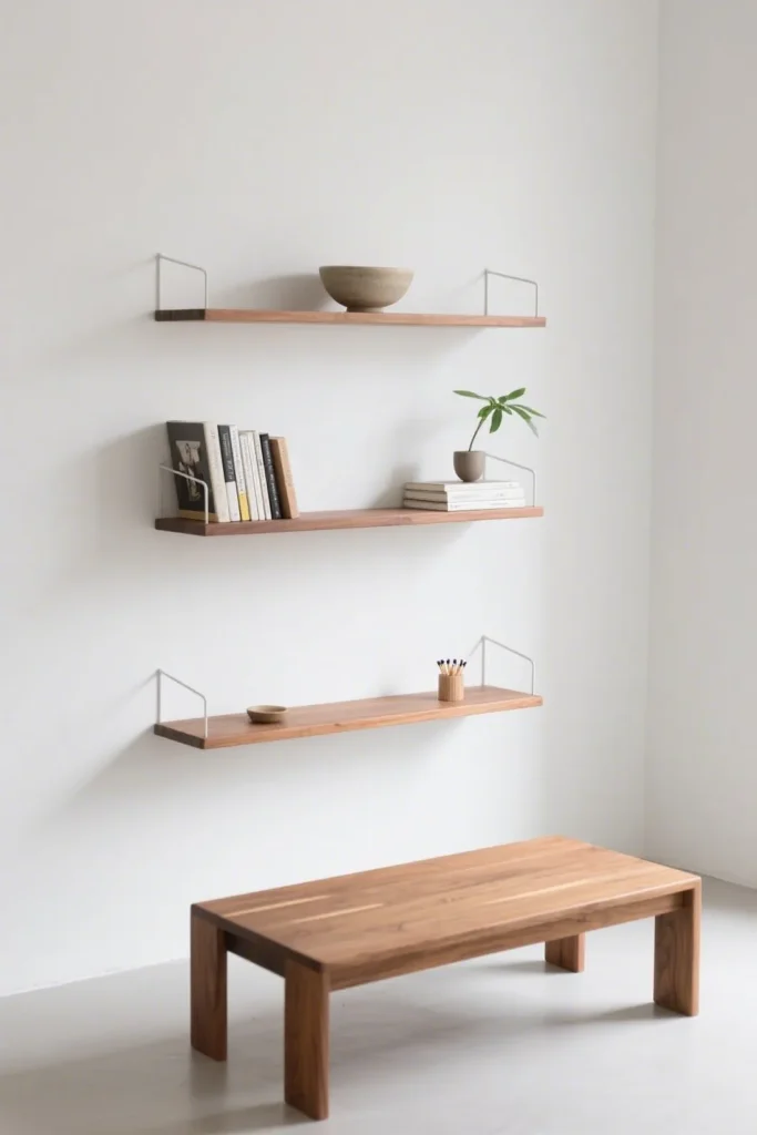 Wooden Shelving for Japandi Living Room