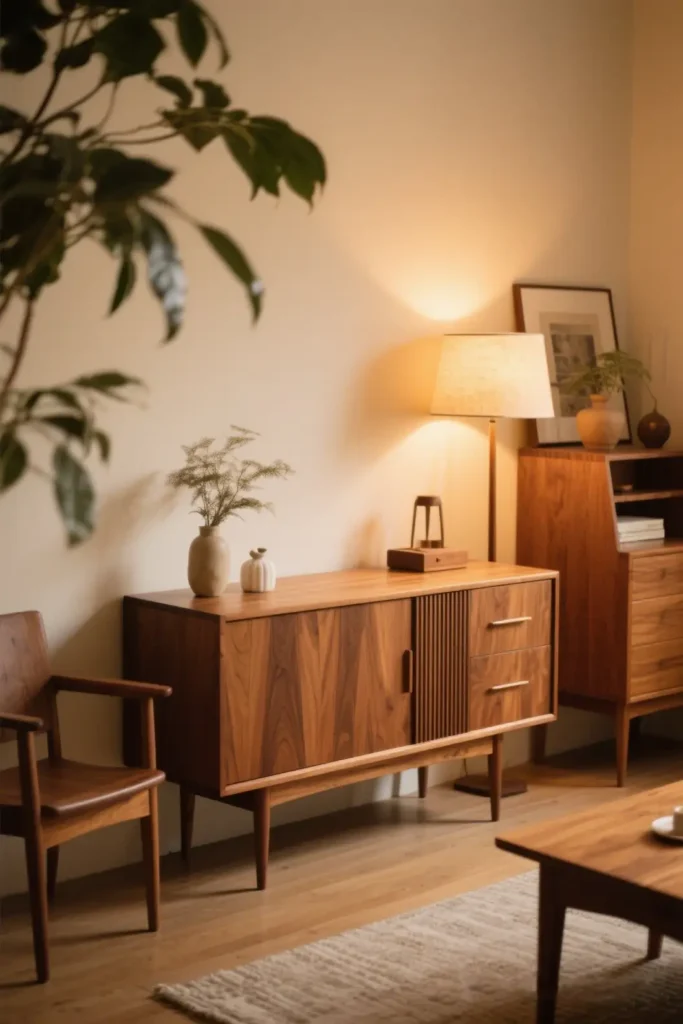 wood tone for modern mid century living room